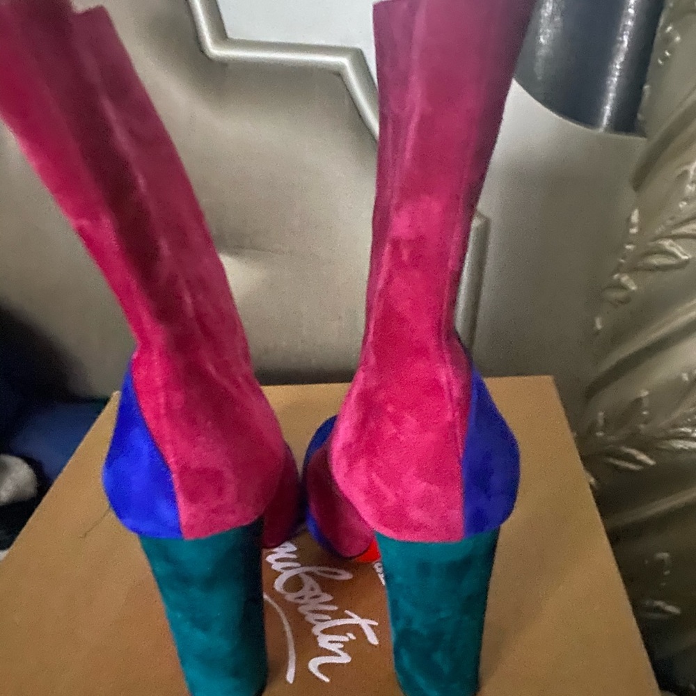 Block color block heel multi color suede Christian Louboutin boots size 38.5